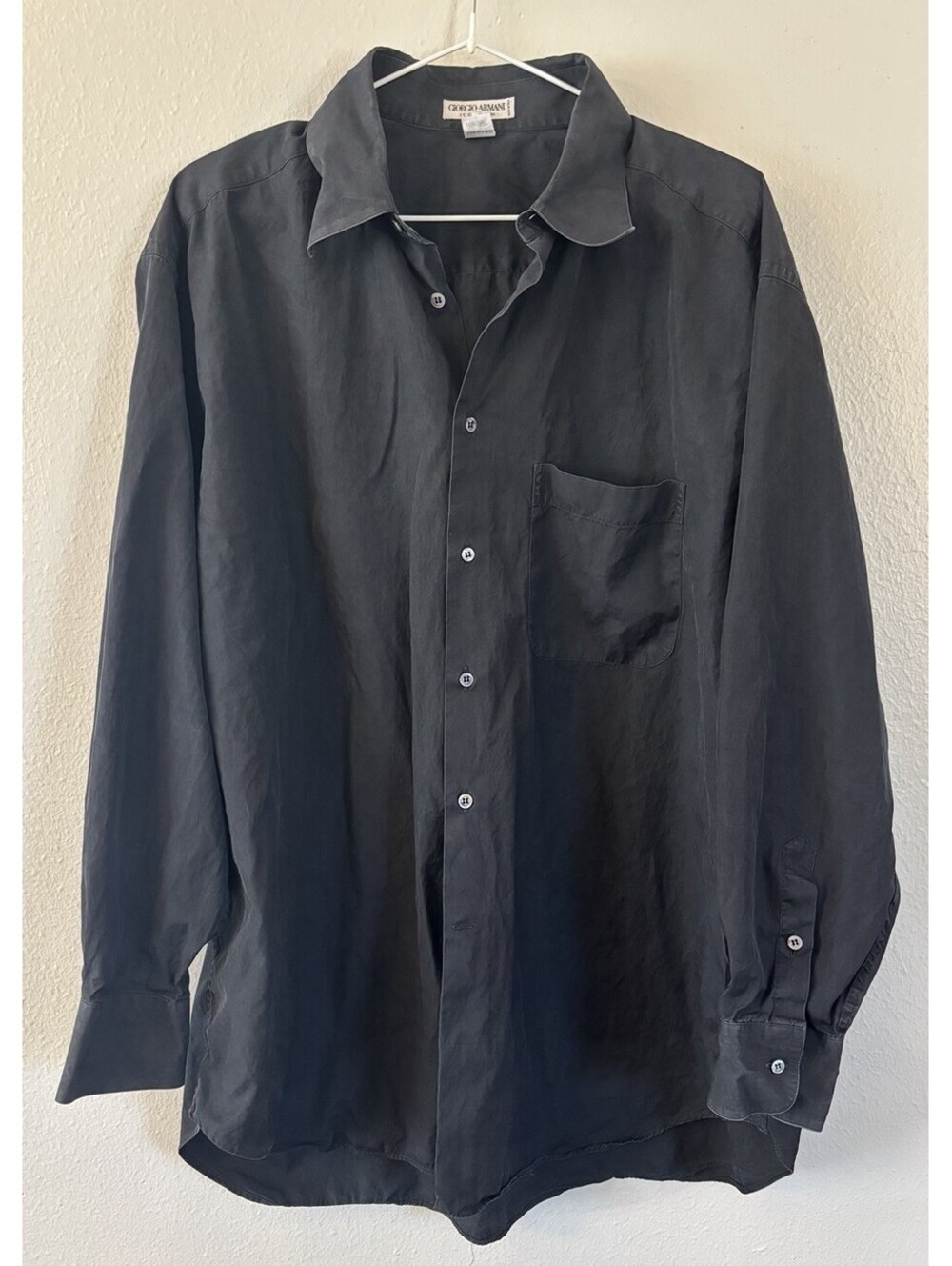 VTG 90s Giorgio Armani Le Collezioni Button Up Dress Shirt Black Large